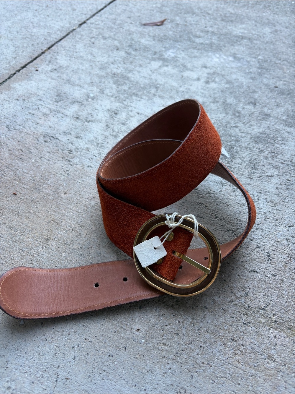 Harness house suede Mpumpkin spice 1970’s belt nwot rarefind heavy metal buckle